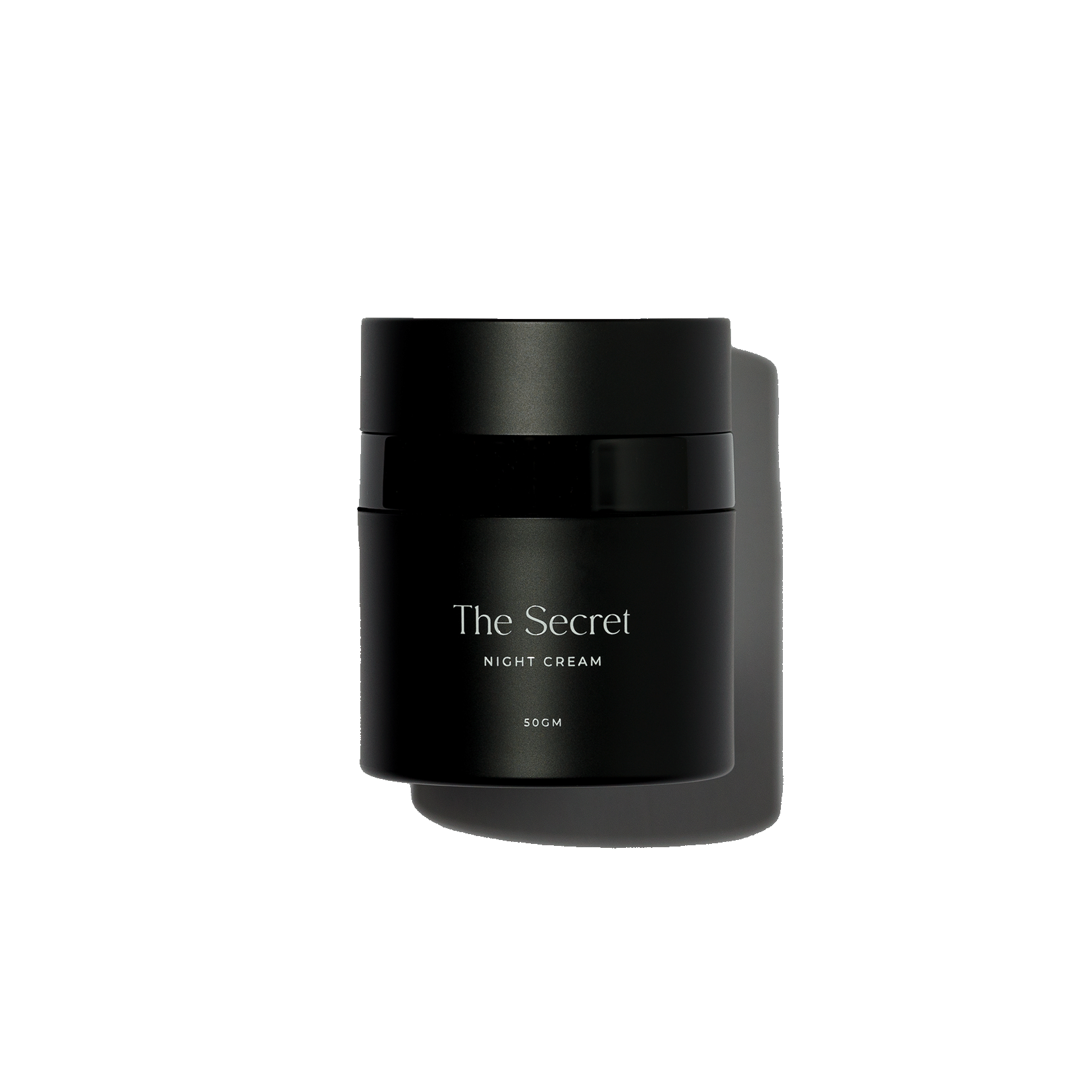 A black jar labeled 'The Secret' containing acne night cream.