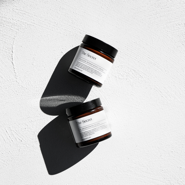 The Secret Skincare's Cellular Repair Night Cream and Day Brightening Elixir work to help resurface and brighten skin complexion in helping to get rid of or prevent hyperpigmentation.